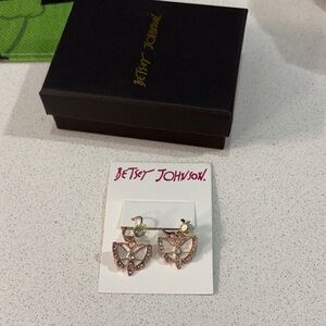 Betsey Johnson Gold and Pink Butterfly Earrings NWOT